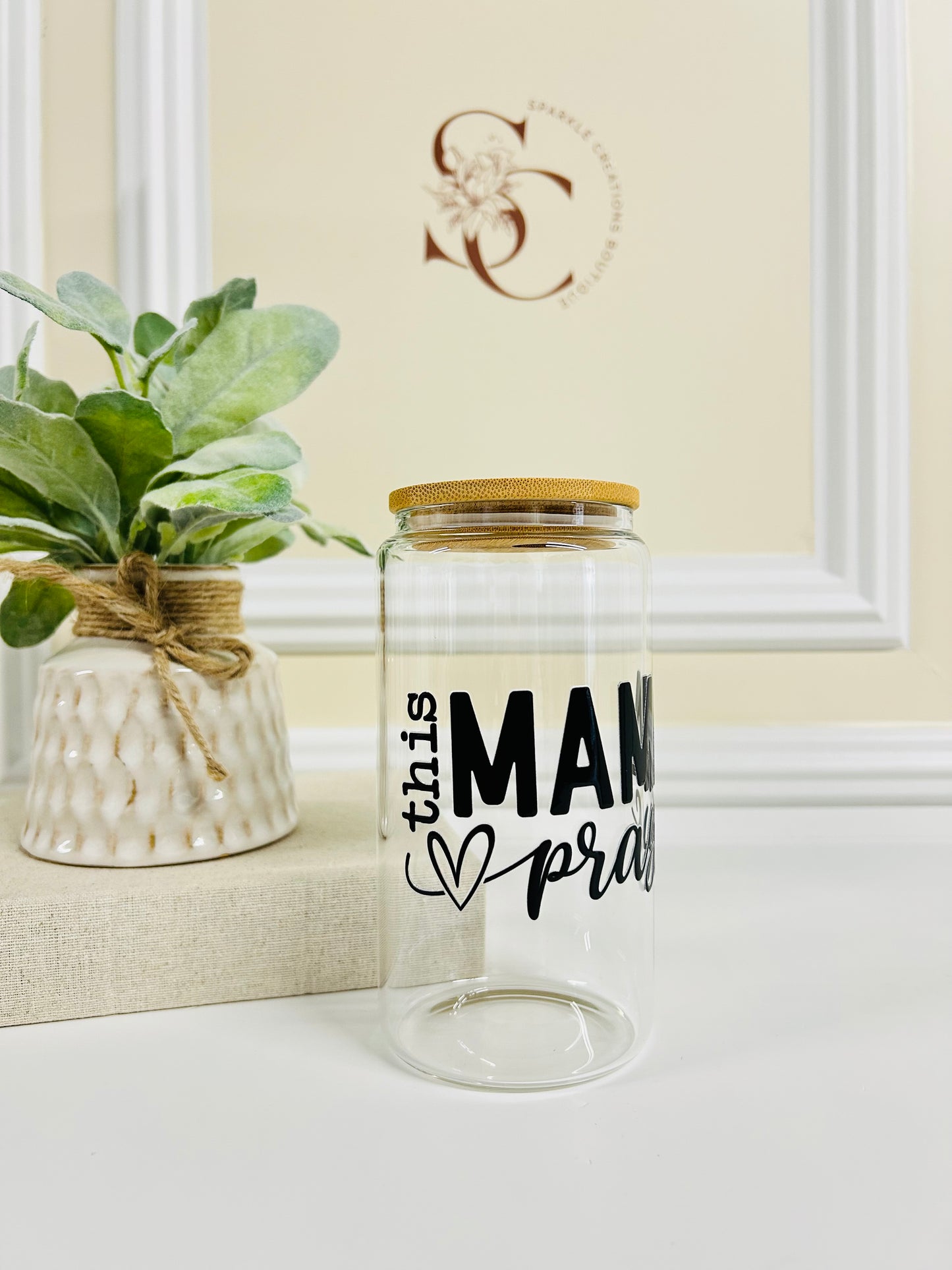 This Mama Prays Glass Cup