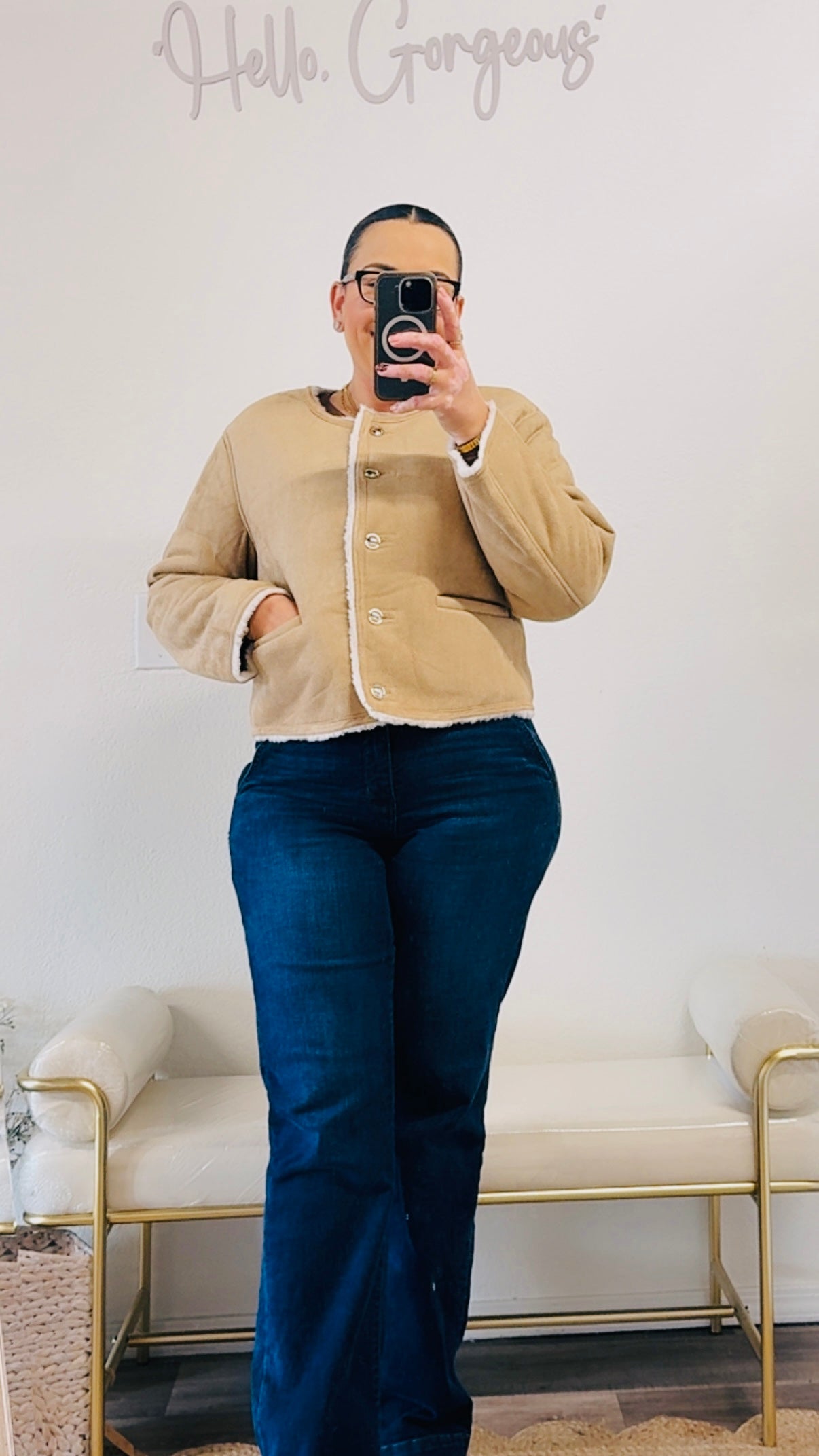 Chic Suede Plush-Lined Button Jacket