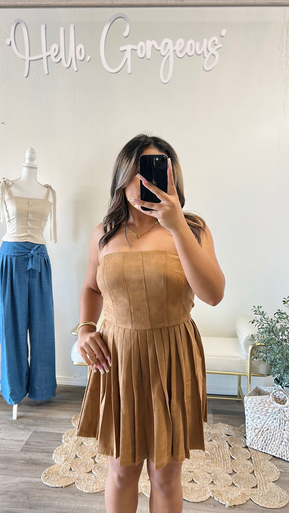 Velvet Grace Pleated Mini Dress