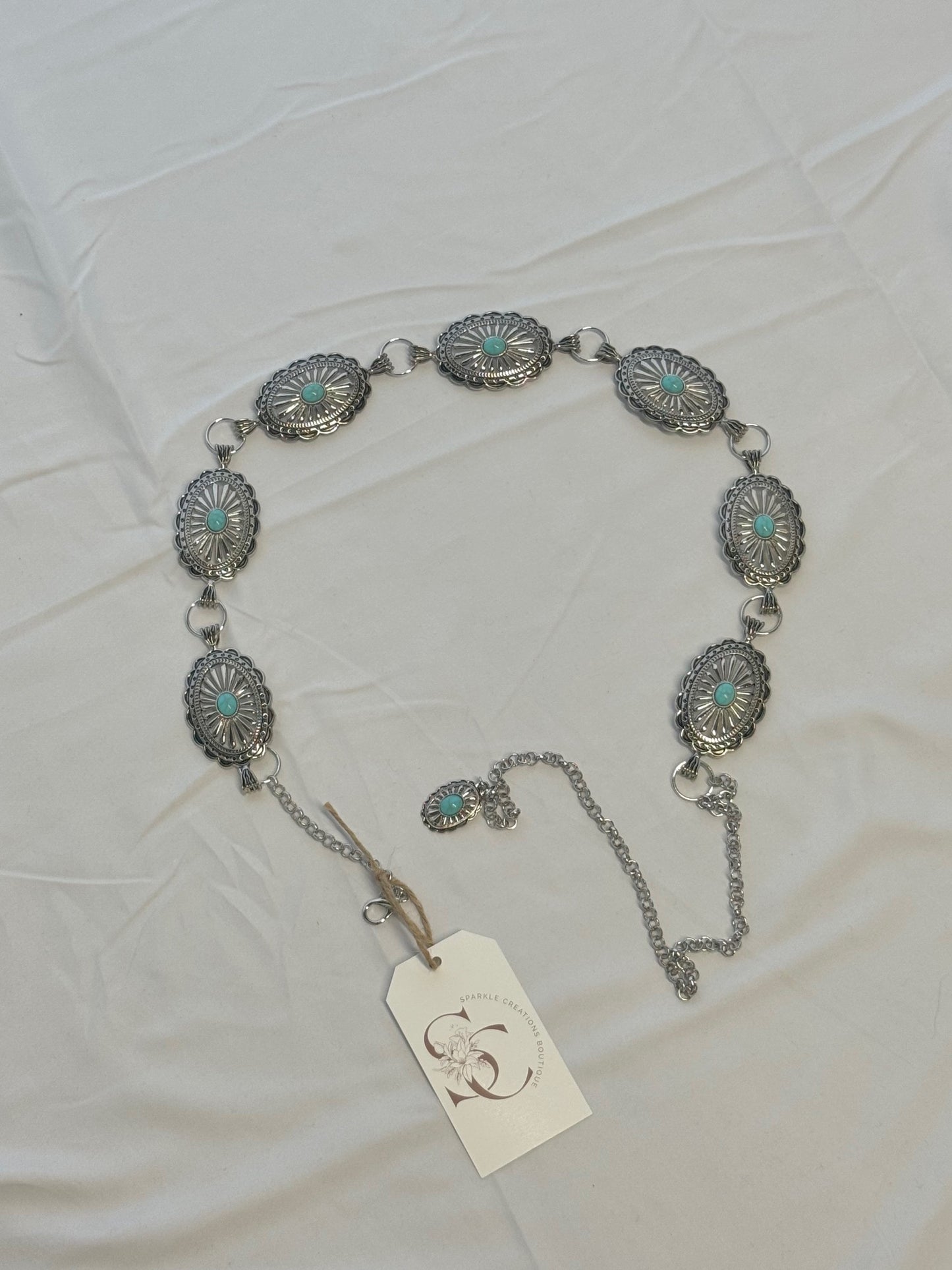 Floral Oval Disc Western Chain Belt
