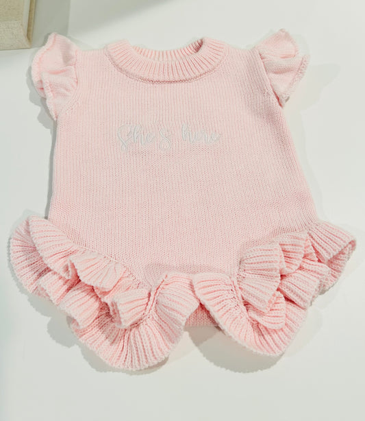 She’s Here Ruffle Romper 🎀