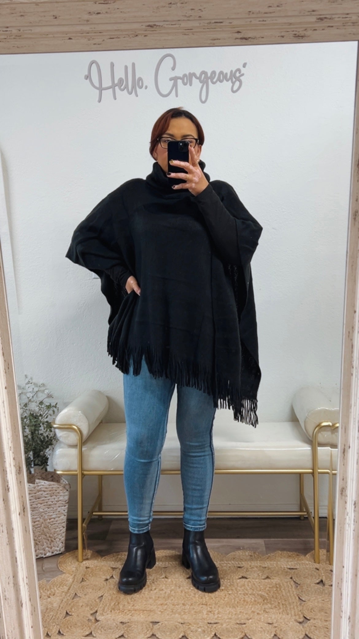 The HARPER Soft Knit Fringe Poncho