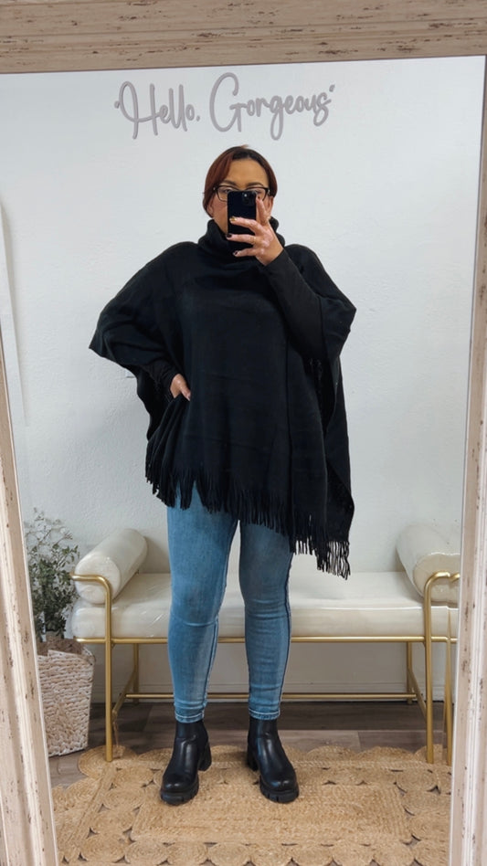 The HARPER Soft Knit Fringe Poncho