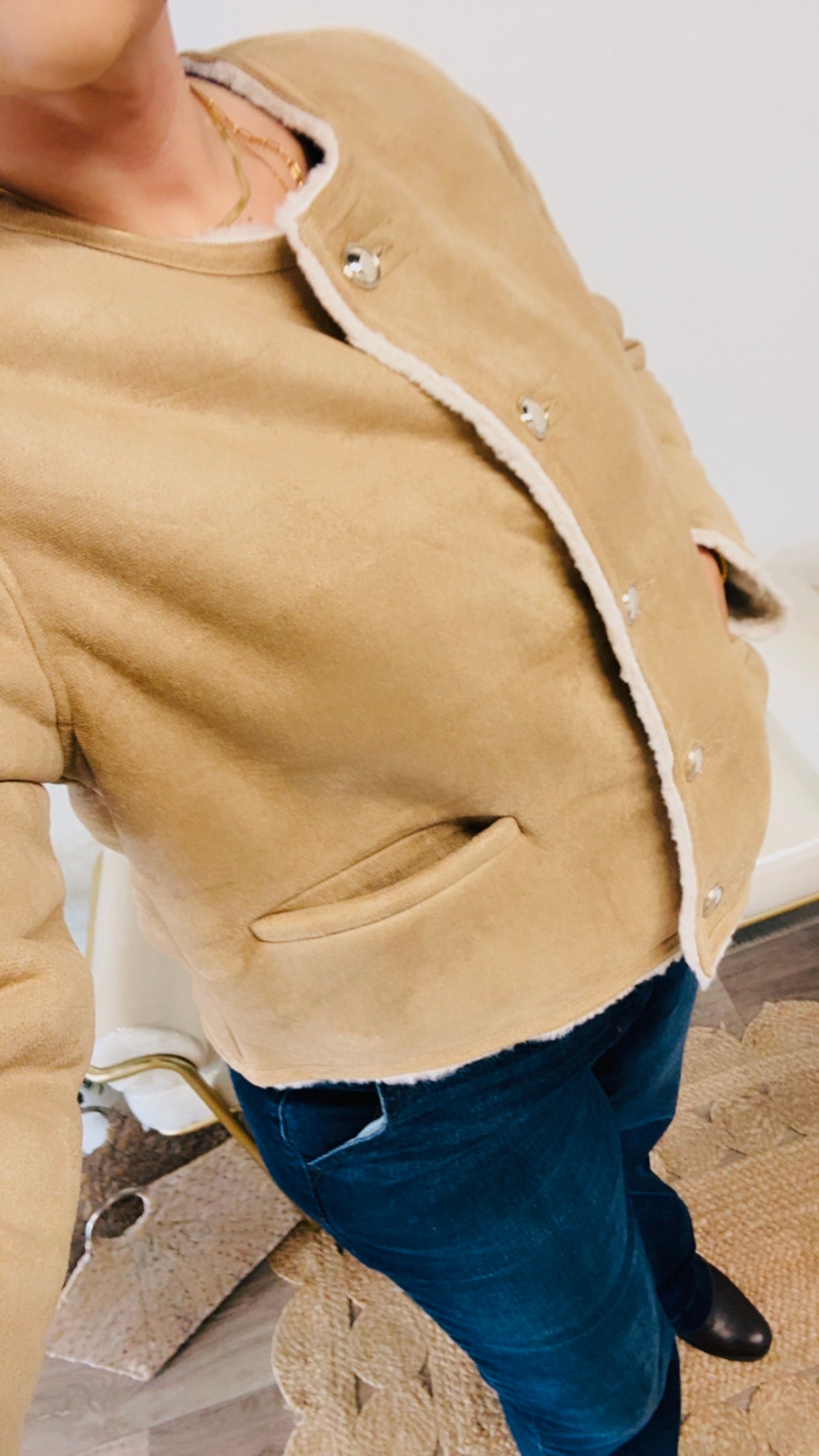 Chic Suede Plush-Lined Button Jacket