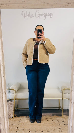 Chic Suede Plush-Lined Button Jacket