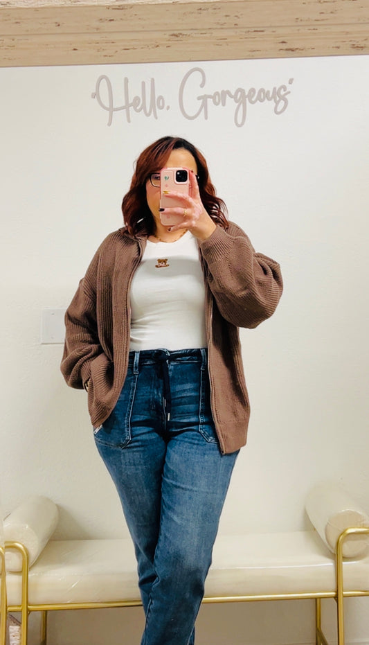 Luxe Zip-Up Oversized Cardigan