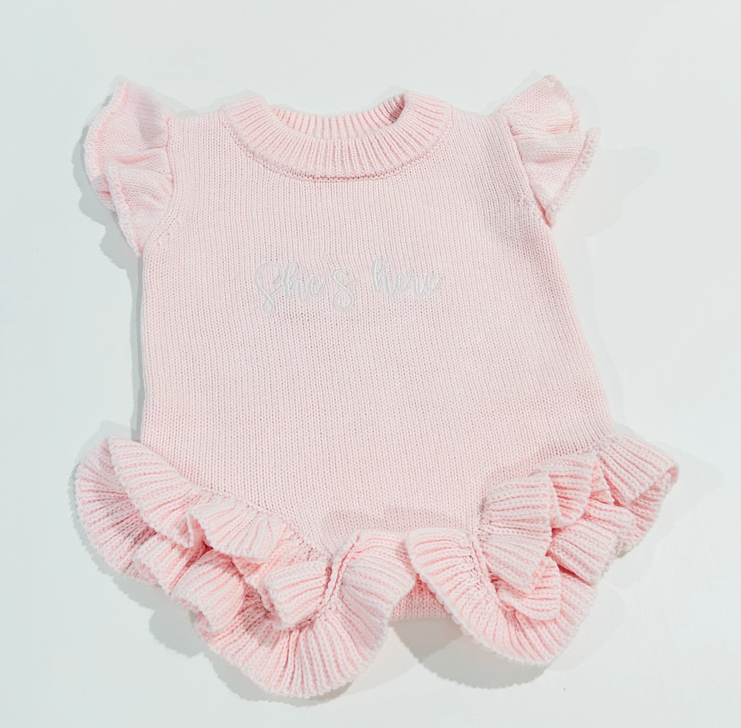 She’s Here Ruffle Romper 🎀