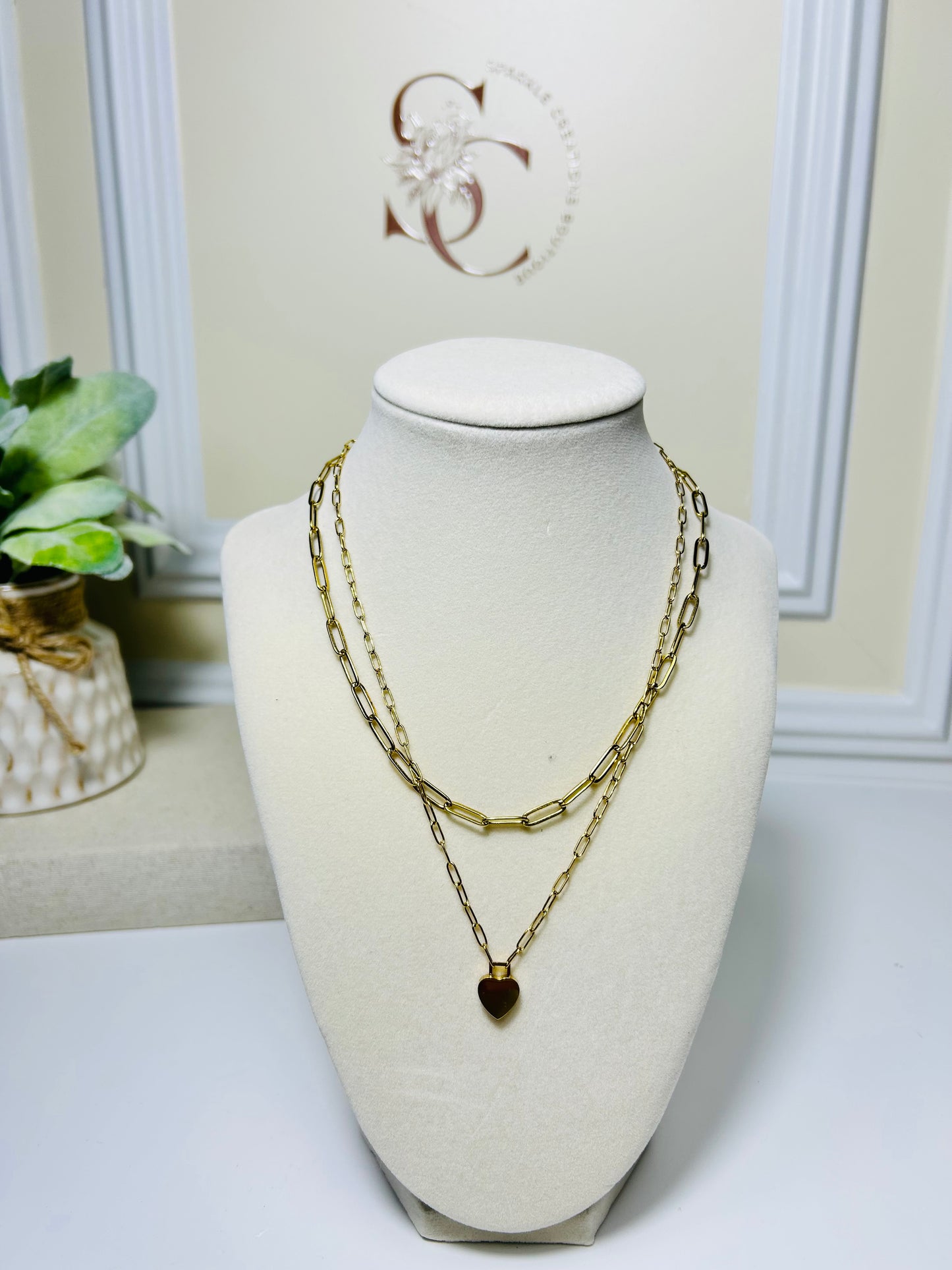 Golden Heart Duo Layered Necklace