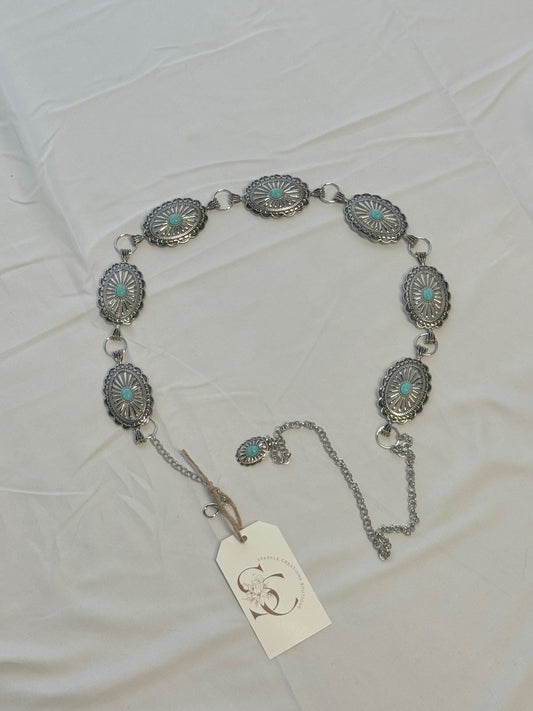 Floral Oval Disc Western Chain Belt