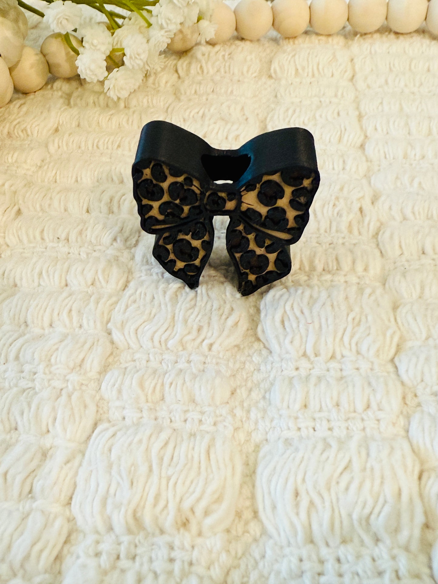 3D Leopard Bow Straw Topper